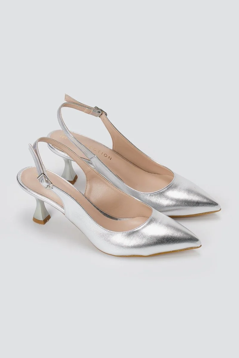 Γόβες Slingback Kitten Heel - Ασημί Μεταλλικό - Image 3
