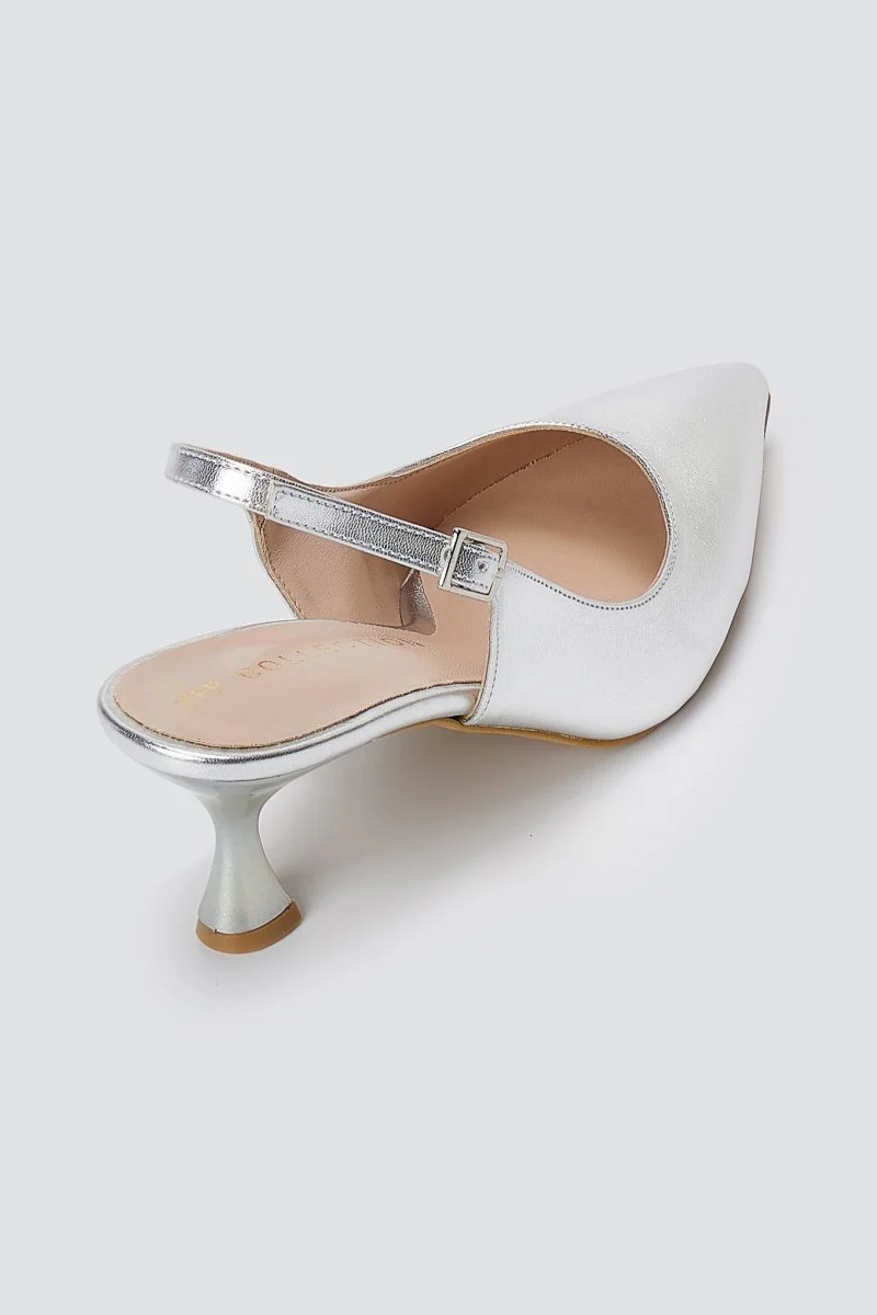 Γόβες Slingback Kitten Heel - Ασημί Μεταλλικό - Image 4