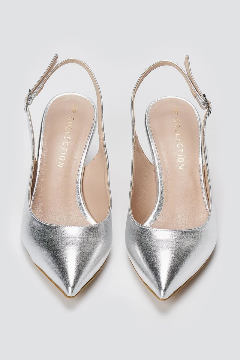 Γόβες Slingback Kitten Heel - Ασημί Μεταλλικό - Image 5