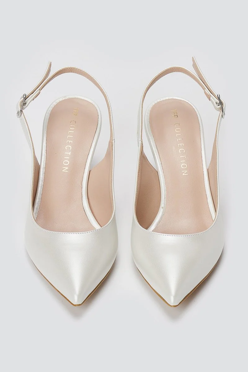Γόβες Slingback Kitten Heel - Λευκό Περλέ - Image 5