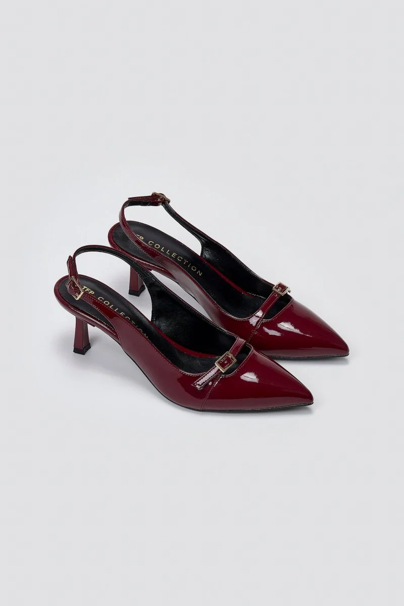 Γόβες slingback με kitten heel - Μπορντώ Λουστρίνι - Image 4