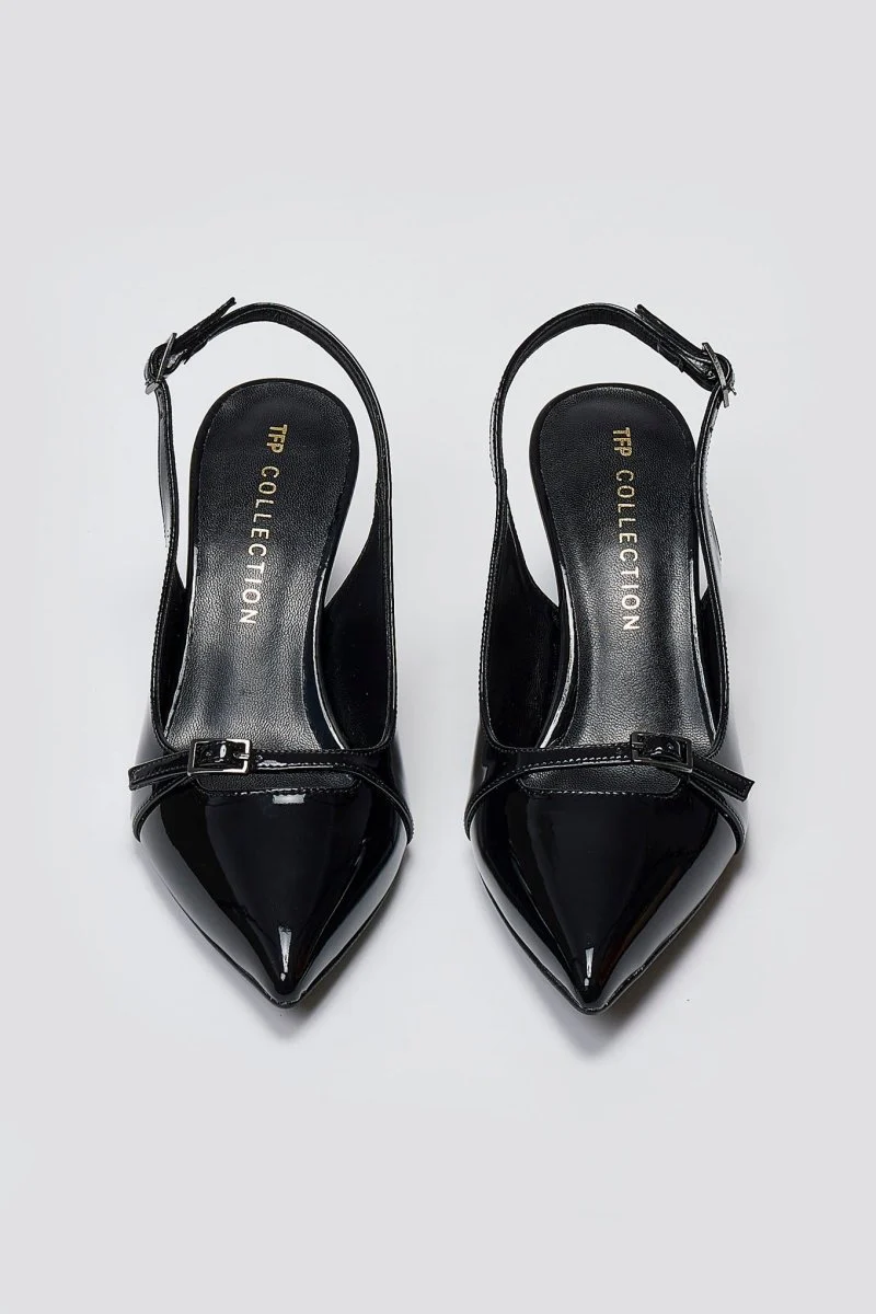 Γόβες slingback με kitten heel - Μαύρο Λουστρίνι - Image 8