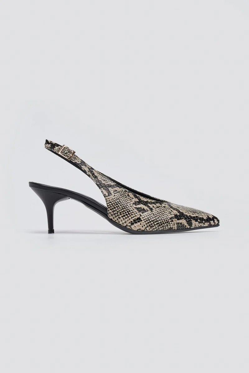 Γόβες μυτερές slingback - Ιβουάρ Μαύρο Snake Print - Image 3