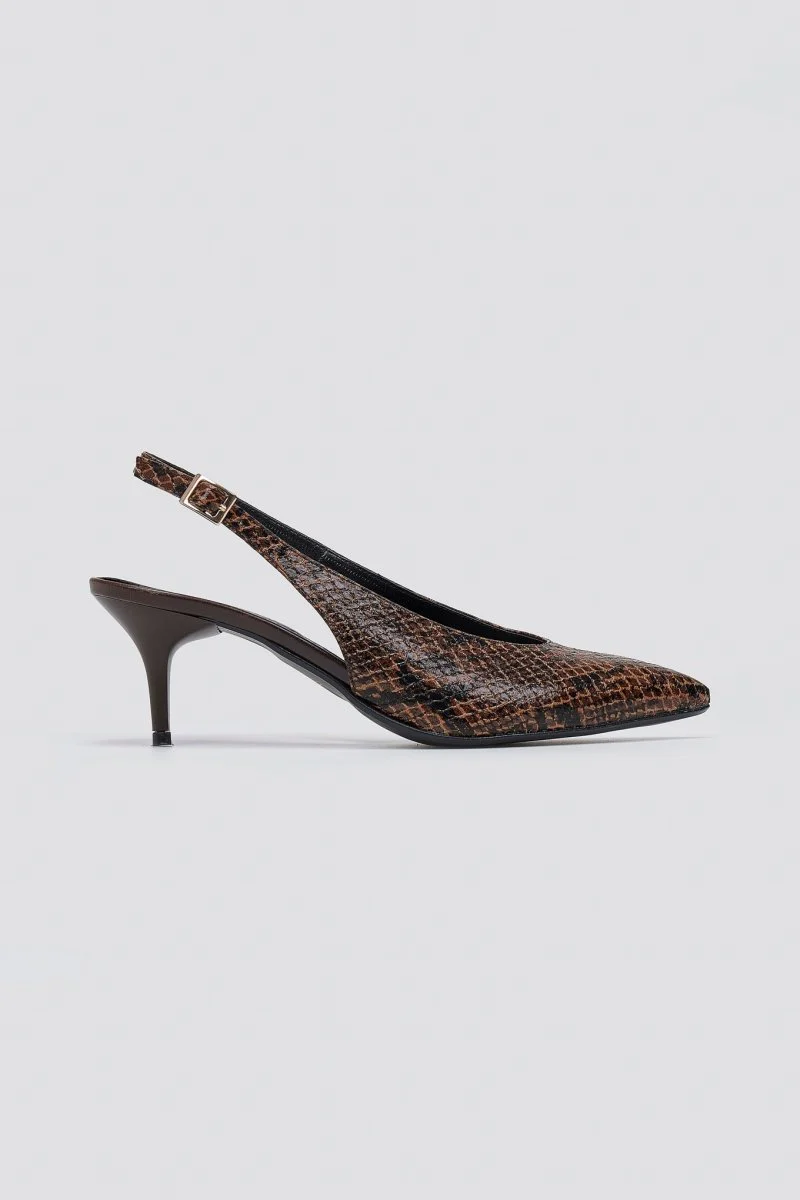 Γόβες μυτερές slingback - Καφέ Snake Print - Image 4