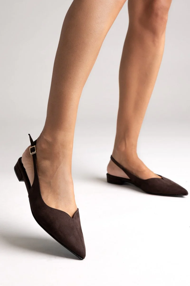Μπαλαρίνες μυτερές slingback - Καφέ Σουέντ - Image 5