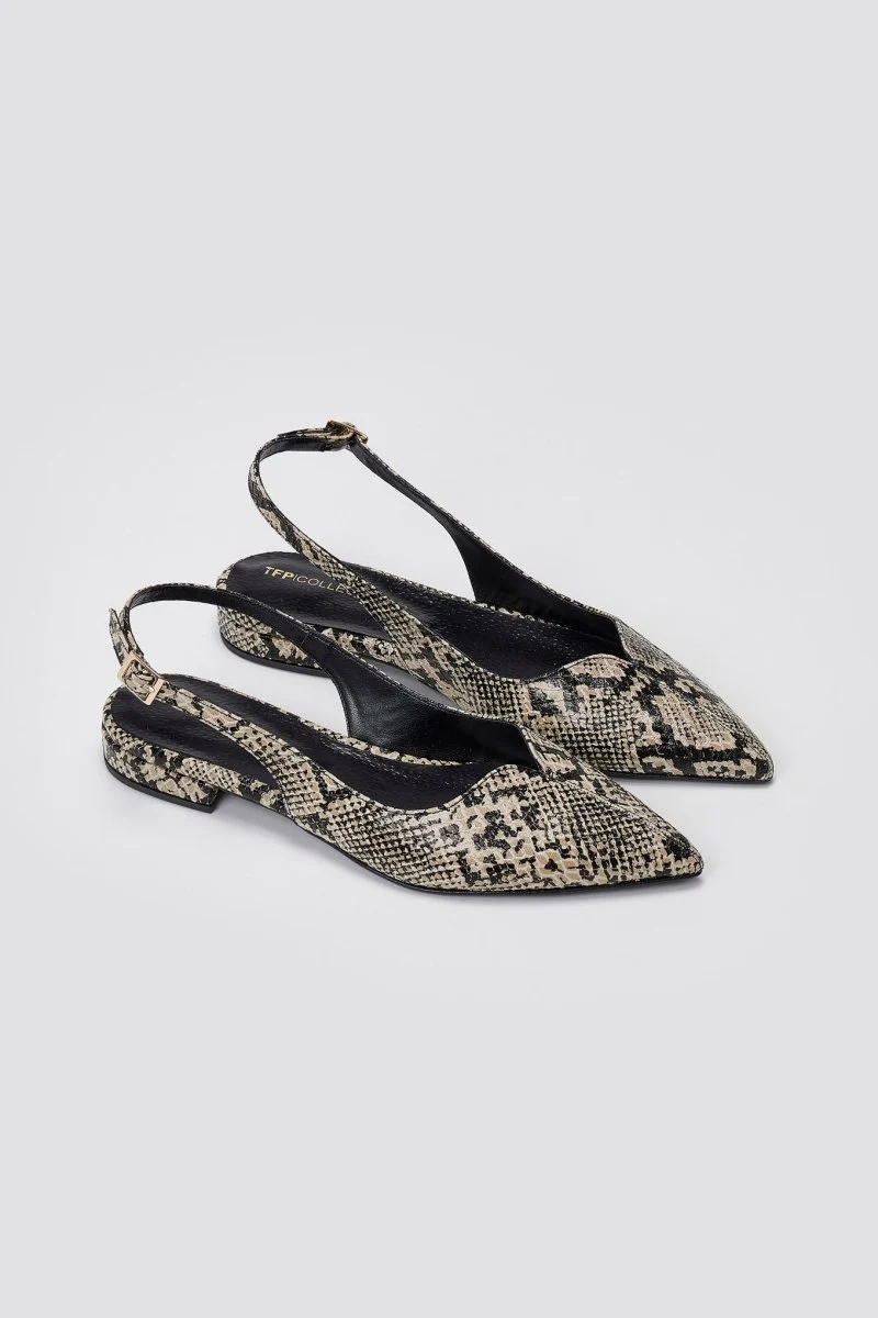 Μυτερές slingback μπαλαρίνες - Ιβουάρ Μαύρο Snake Print - Image 4