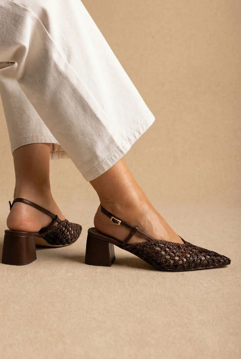 Γόβες Slingback Μυτερές  - Καφέ Ματ - Image 3