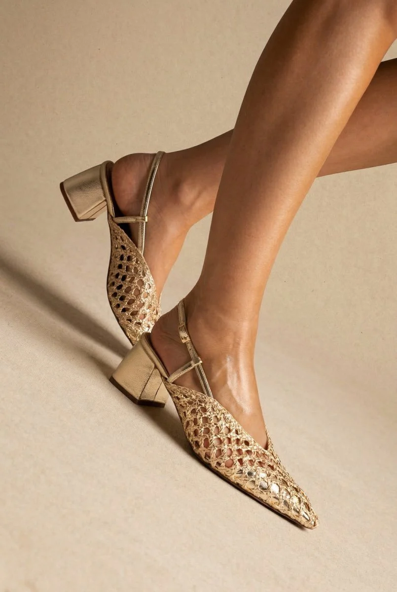 Slingback Μυτερές γόβες - Χρυσό - Image 3