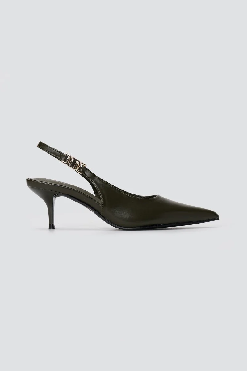Γόβες Slingback Kitten Heel - Λαδί Ματ - Image 3