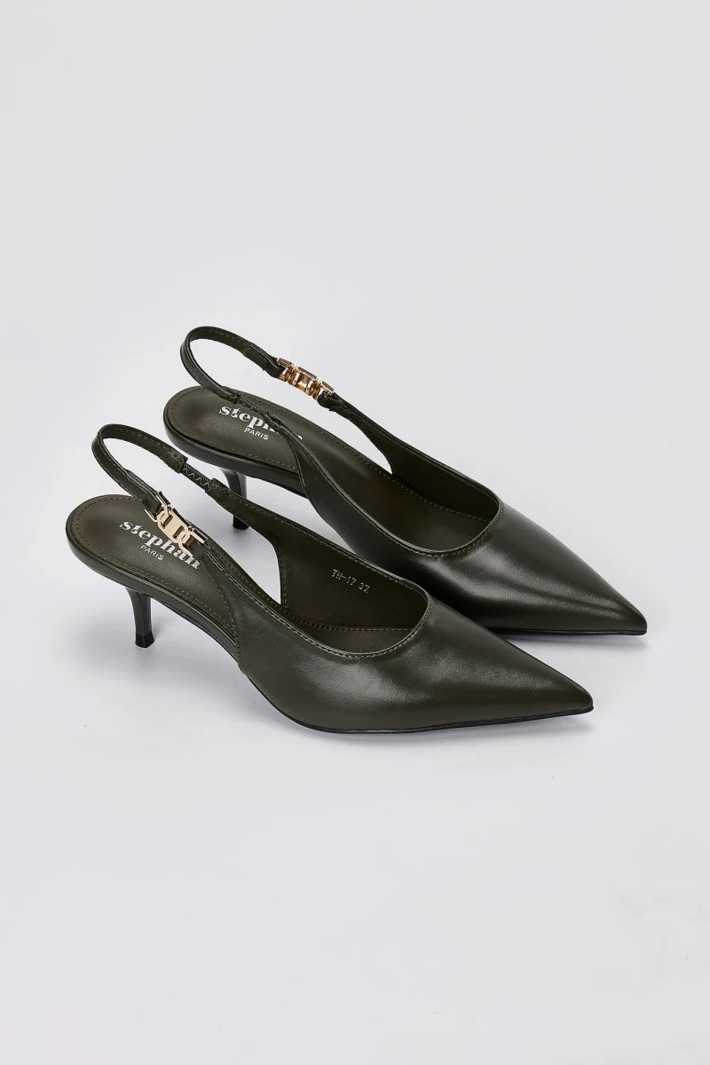 Γόβες Slingback Kitten Heel - Λαδί Ματ - Image 4