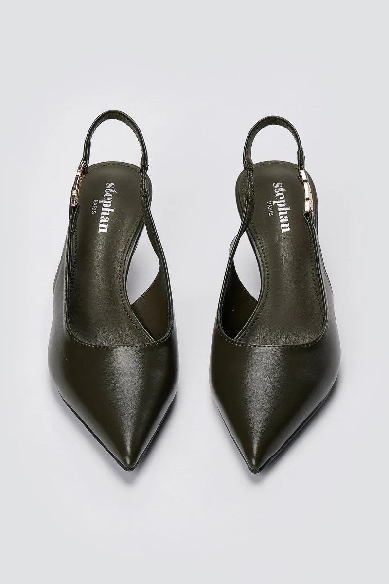 Γόβες Slingback Kitten Heel - Λαδί Ματ - Image 6