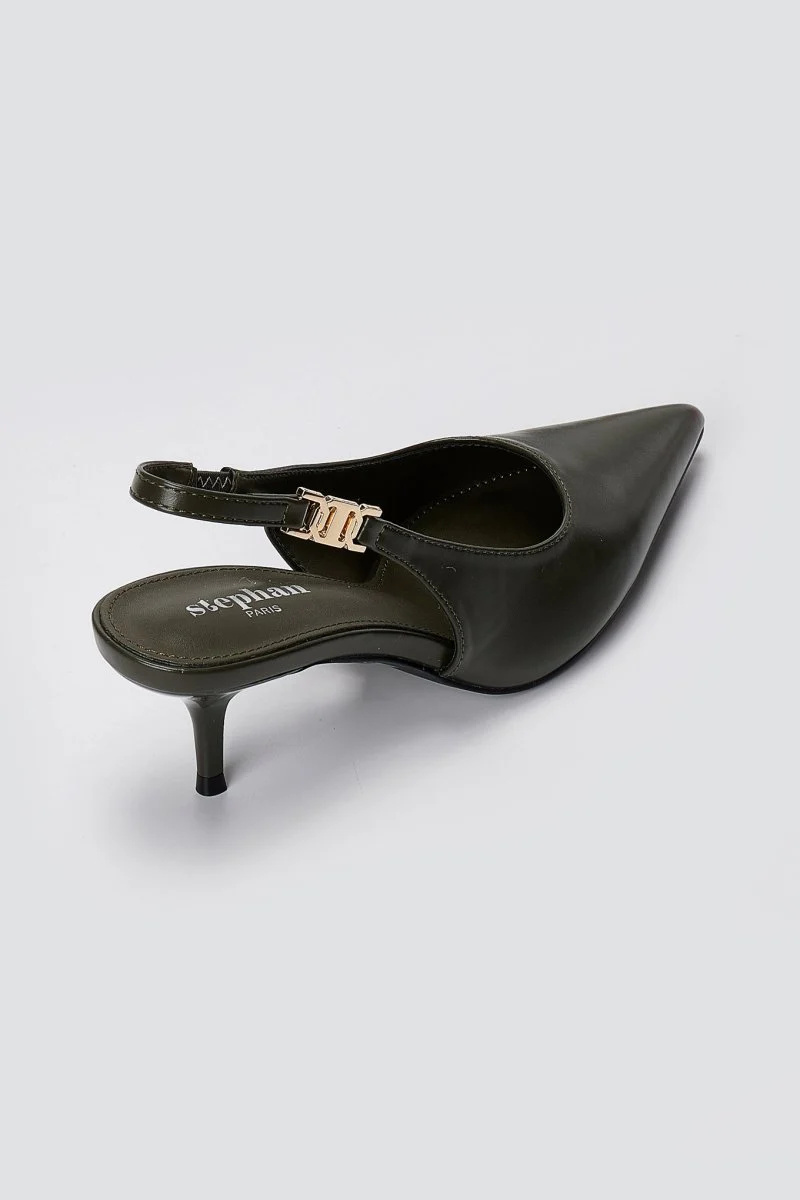 Γόβες Slingback Kitten Heel - Λαδί Ματ - Image 7