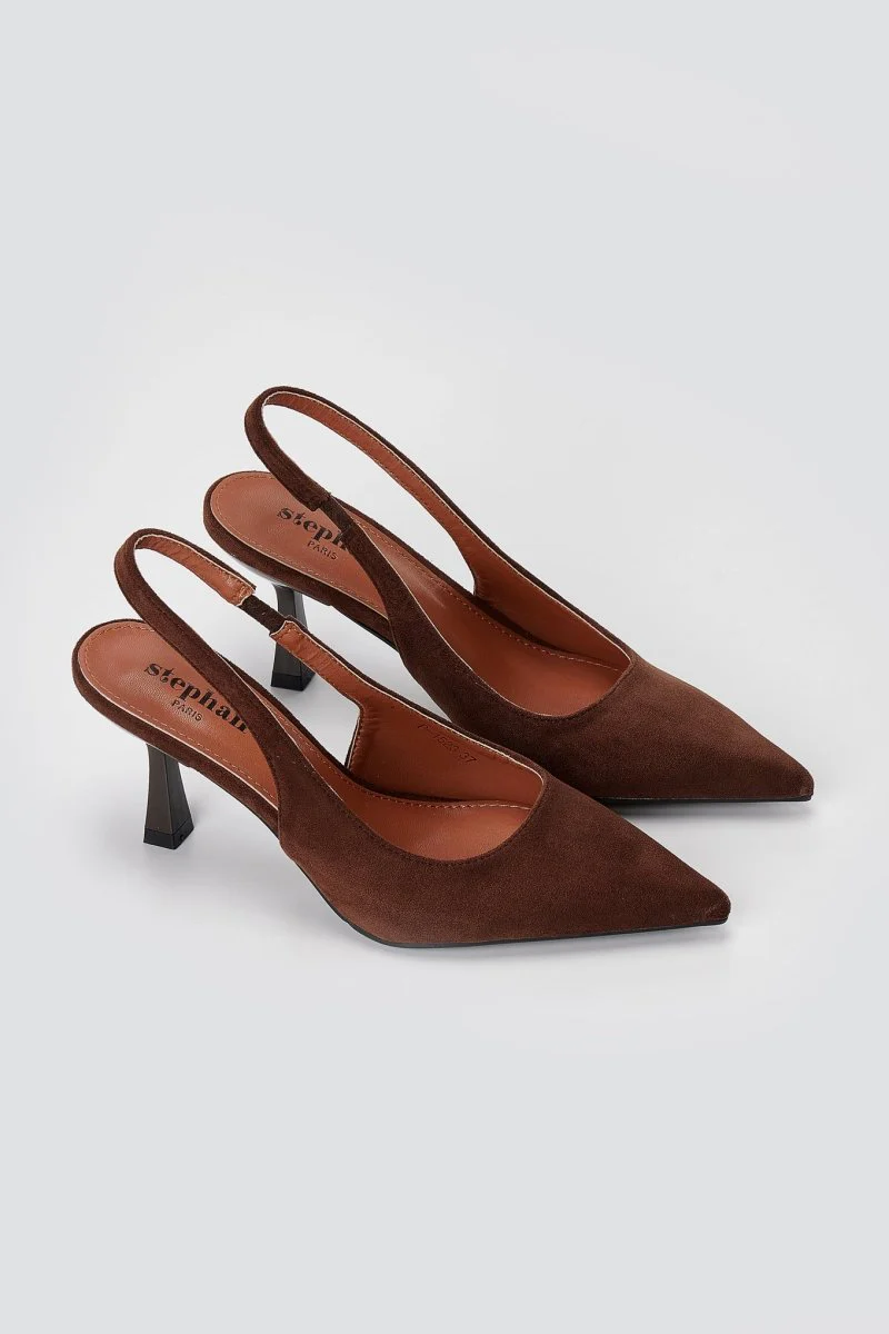 Γόβες Slingback με λεπτό τακούνι - Καφέ Σουέντ - Image 3