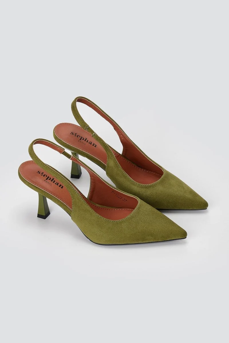 Γόβες Slingback με λεπτό τακούνι - Πράσινο Σουέντ - Image 3