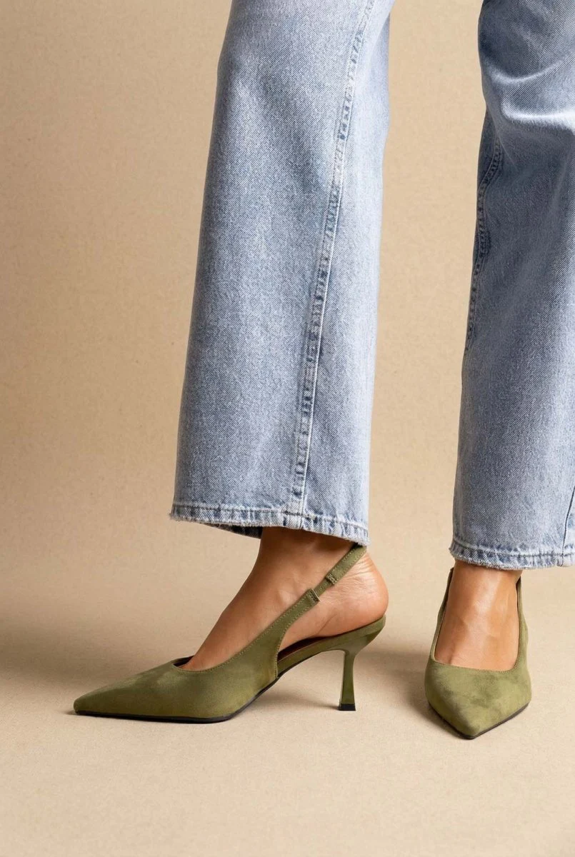 Γόβες Slingback με λεπτό τακούνι - Πράσινο Σουέντ - Image 4
