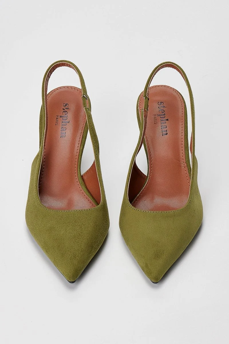 Γόβες Slingback με λεπτό τακούνι - Πράσινο Σουέντ - Image 5