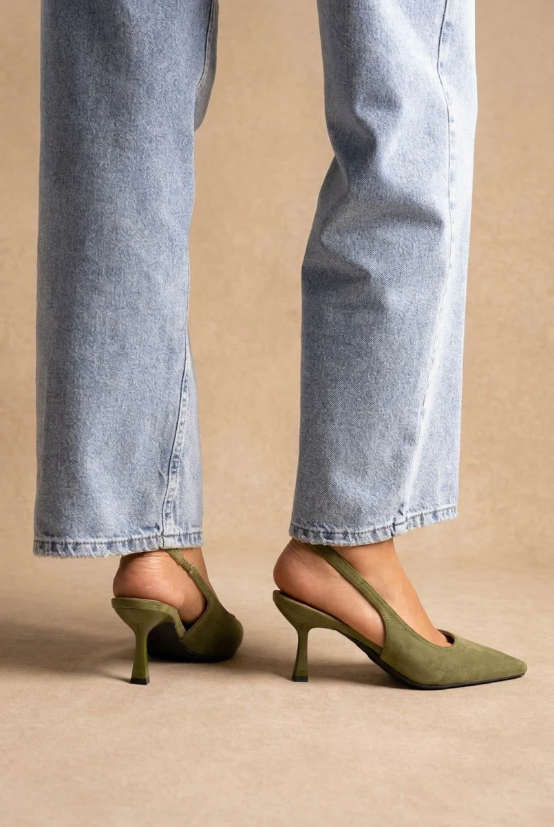 Γόβες Slingback με λεπτό τακούνι - Πράσινο Σουέντ - Image 7