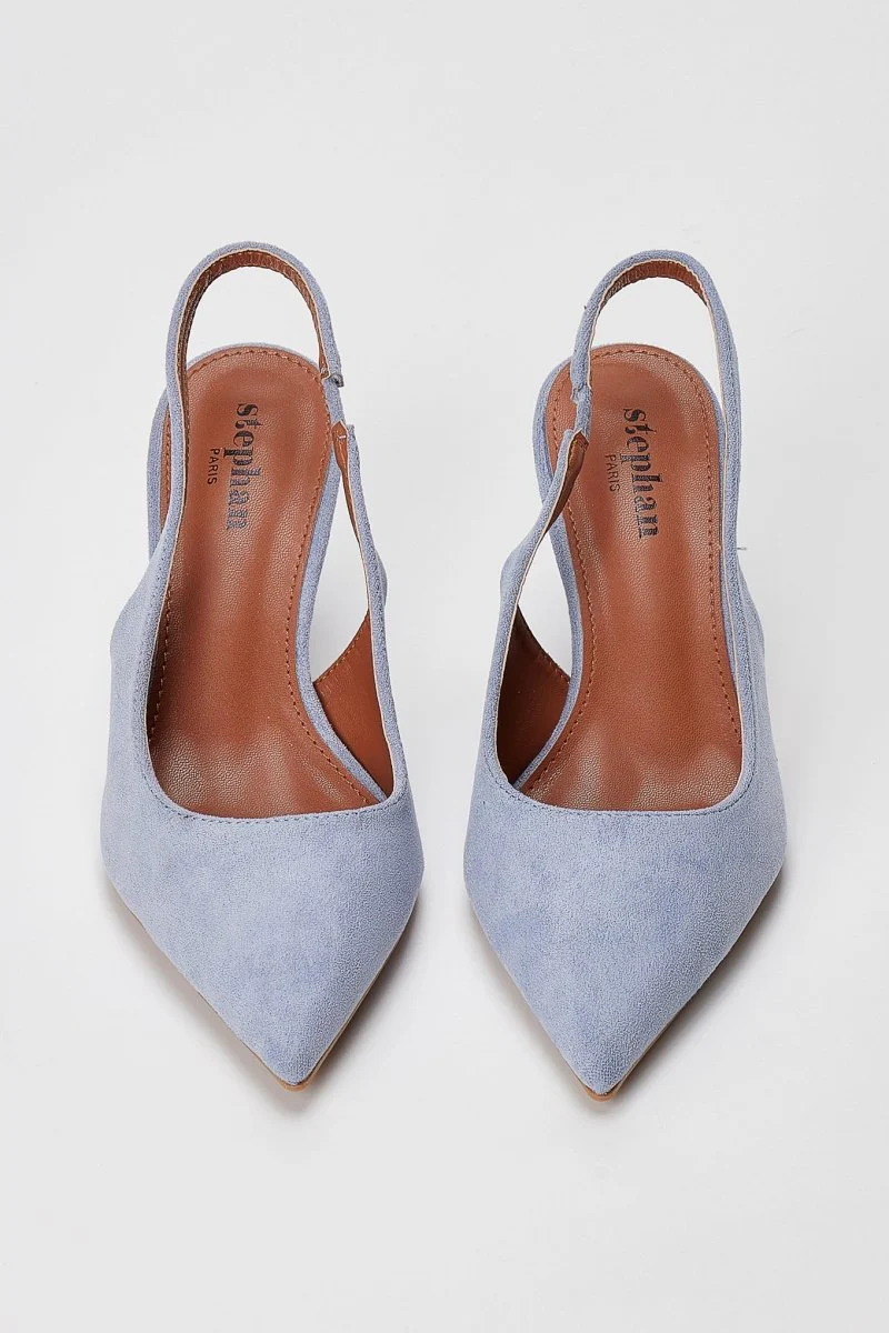 Γόβες Slingback με λεπτό τακούνι - Ανοιχτό Μπλε Σουέντ - Image 6