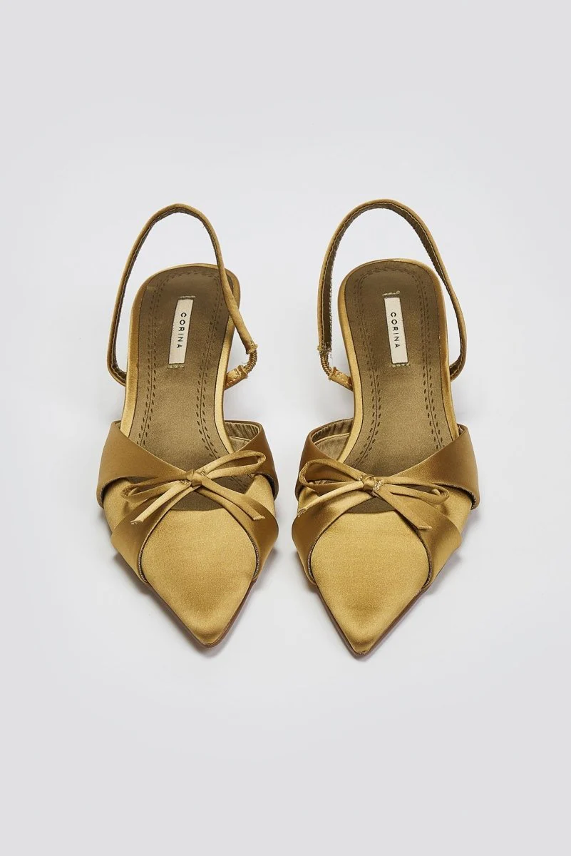 Slingback σατέν γόβες με φιόγκο - Λαδί - Image 3