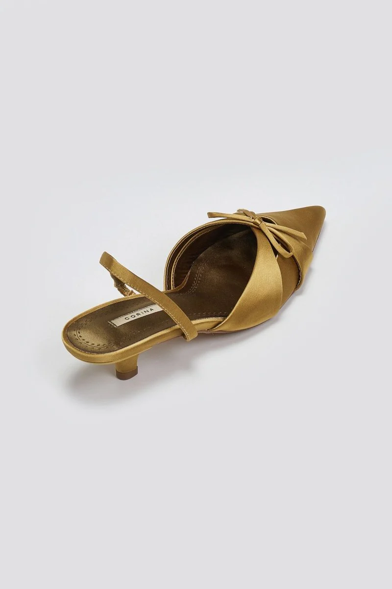 Slingback σατέν γόβες με φιόγκο - Λαδί - Image 4