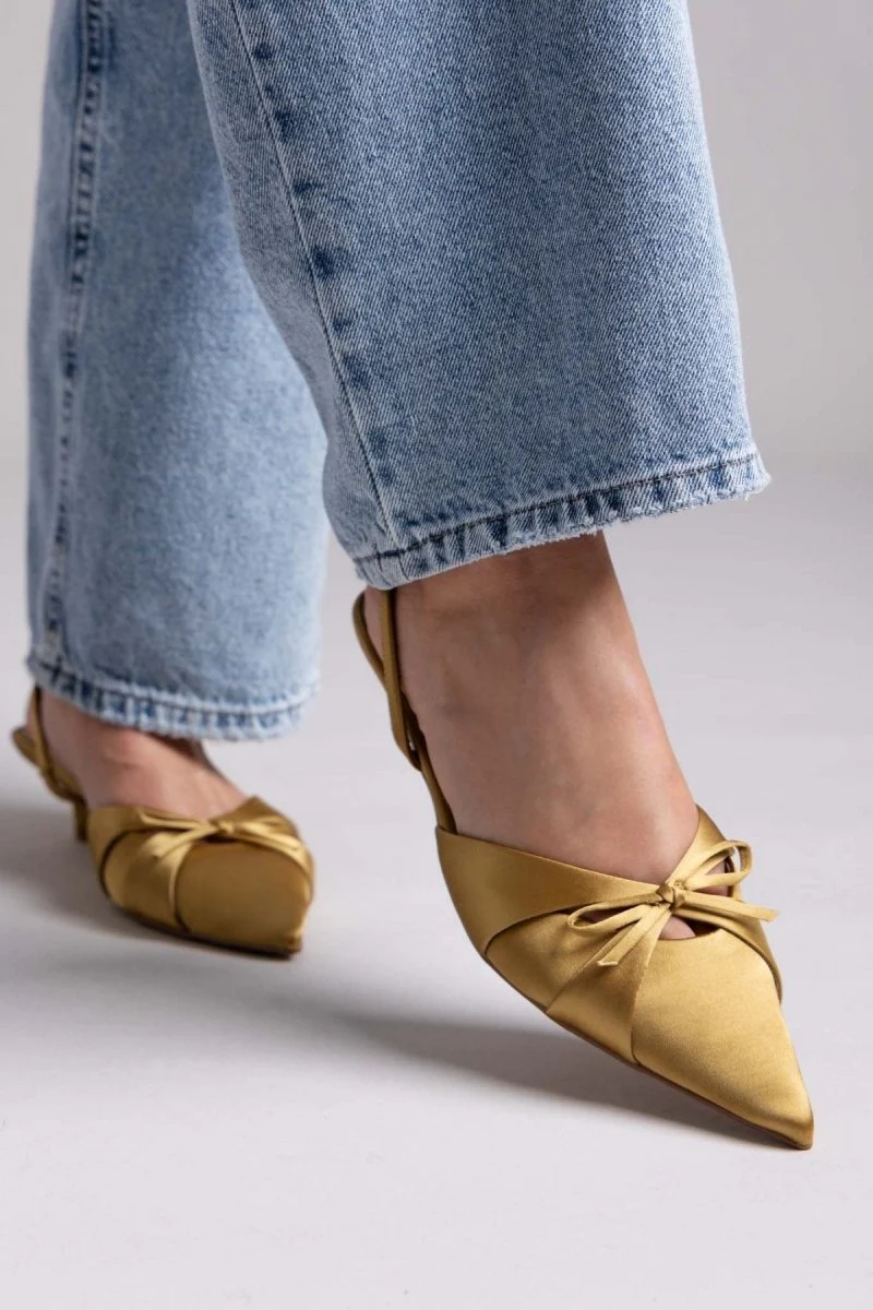 Slingback σατέν γόβες με φιόγκο - Λαδί - Image 7