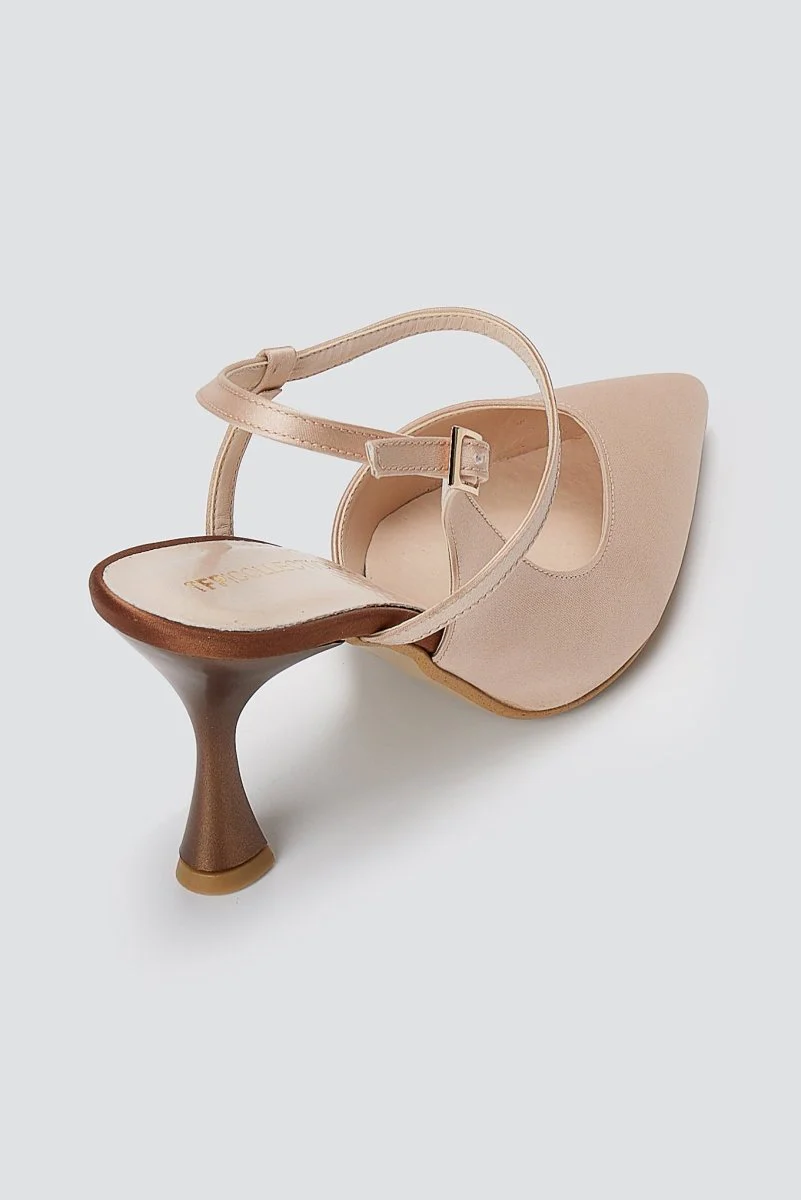 Γόβες στιλέτο Slingback - Μπεζ/Καφέ σατέν - Image 3