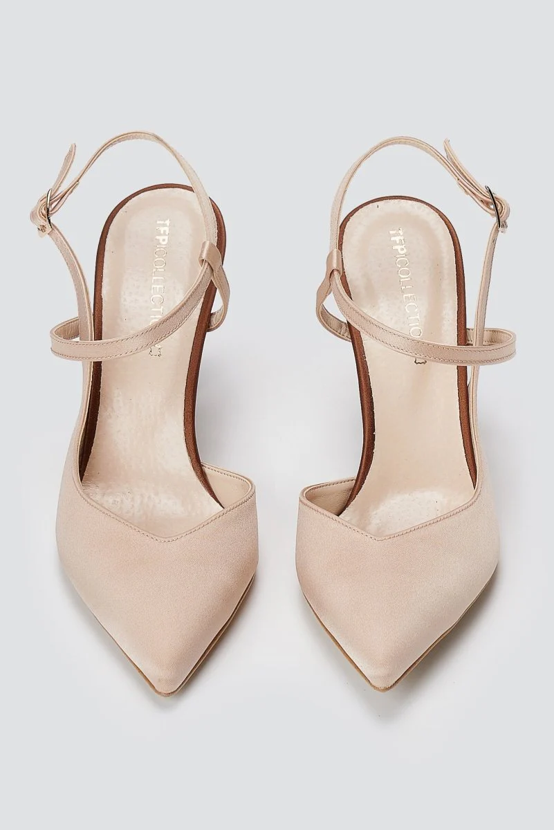 Γόβες στιλέτο Slingback - Μπεζ/Καφέ σατέν - Image 4