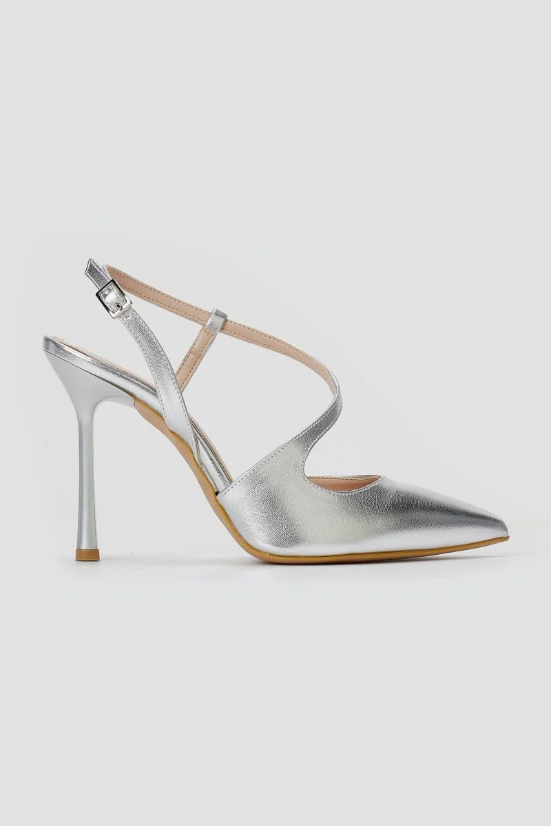 Γόβες στιλέτο Slingback - ασημί μεταλλικό