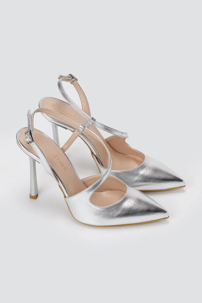 Γόβες στιλέτο Slingback - ασημί μεταλλικό - Image 2