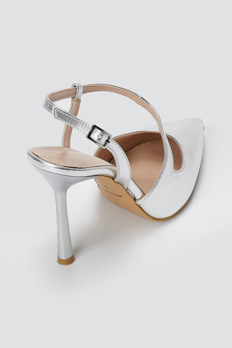 Γόβες στιλέτο Slingback - ασημί μεταλλικό - Image 3