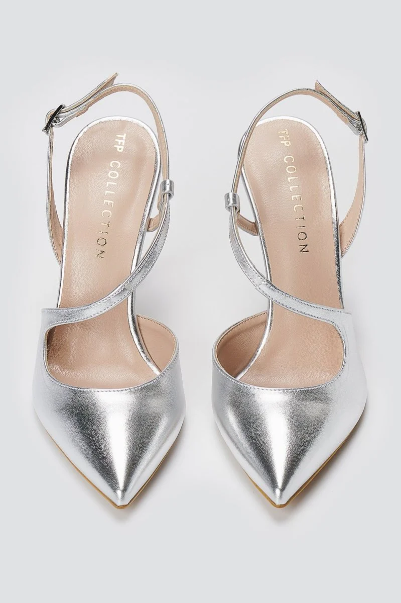 Γόβες στιλέτο Slingback - ασημί μεταλλικό - Image 4