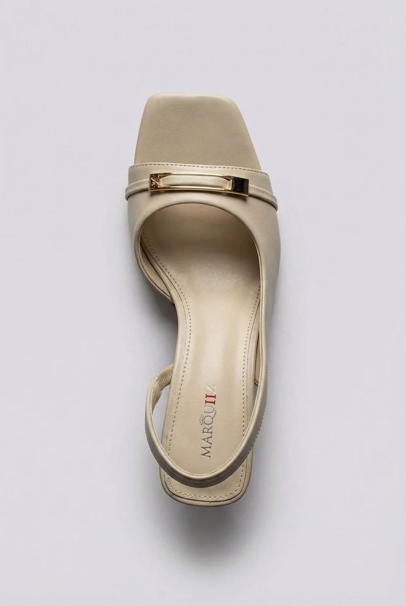 Πέδιλα Slingback με λεπτό τακούνι - Μπεζ Ματ - Image 5
