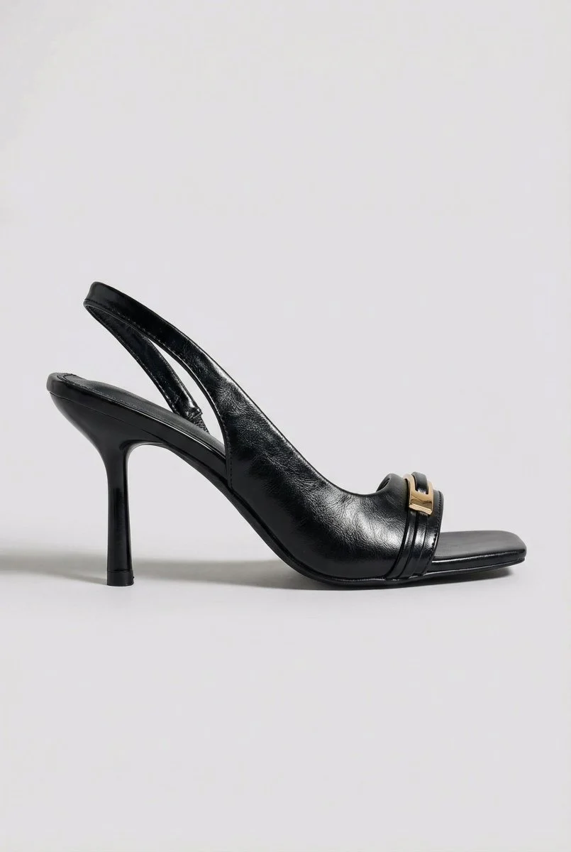 Πέδιλα Slingback με λεπτό τακούνι - Μαύρο Ματ - Image 4