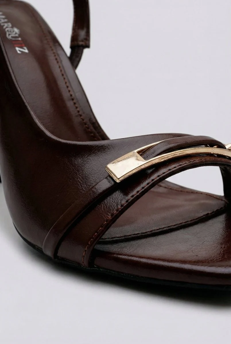 Πέδιλα Slingback με λεπτό τακούνι - Σκούρο Καφέ Ματ - Image 6