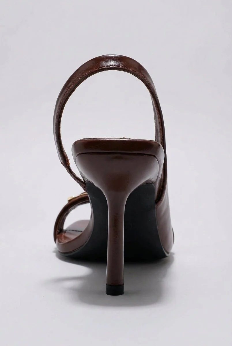 Πέδιλα Slingback με λεπτό τακούνι - Σκούρο Καφέ Ματ - Image 7