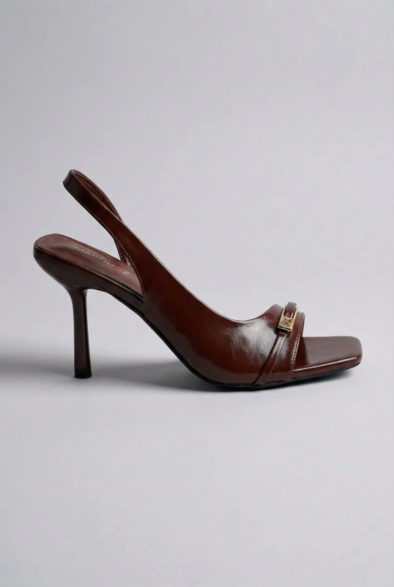 Πέδιλα Slingback με λεπτό τακούνι - Σκούρο Καφέ Ματ - Image 8
