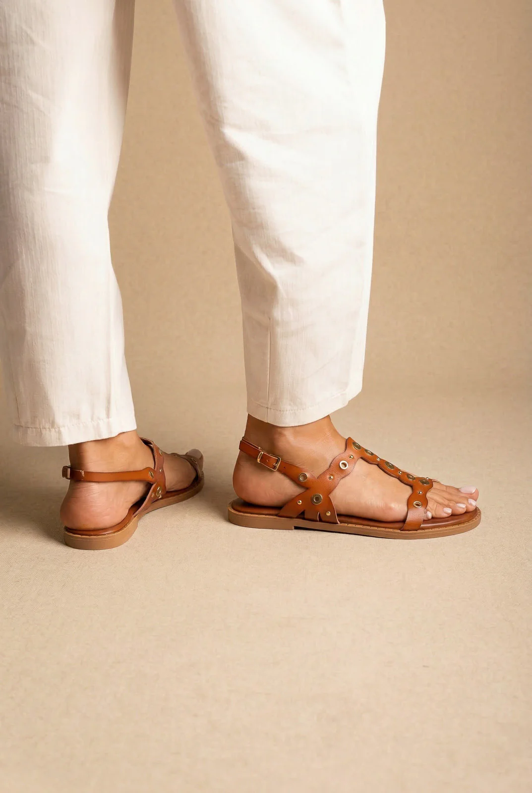 Σανδάλια Slingback με λουρί Τ - Ταμπά Ματ - Image 7