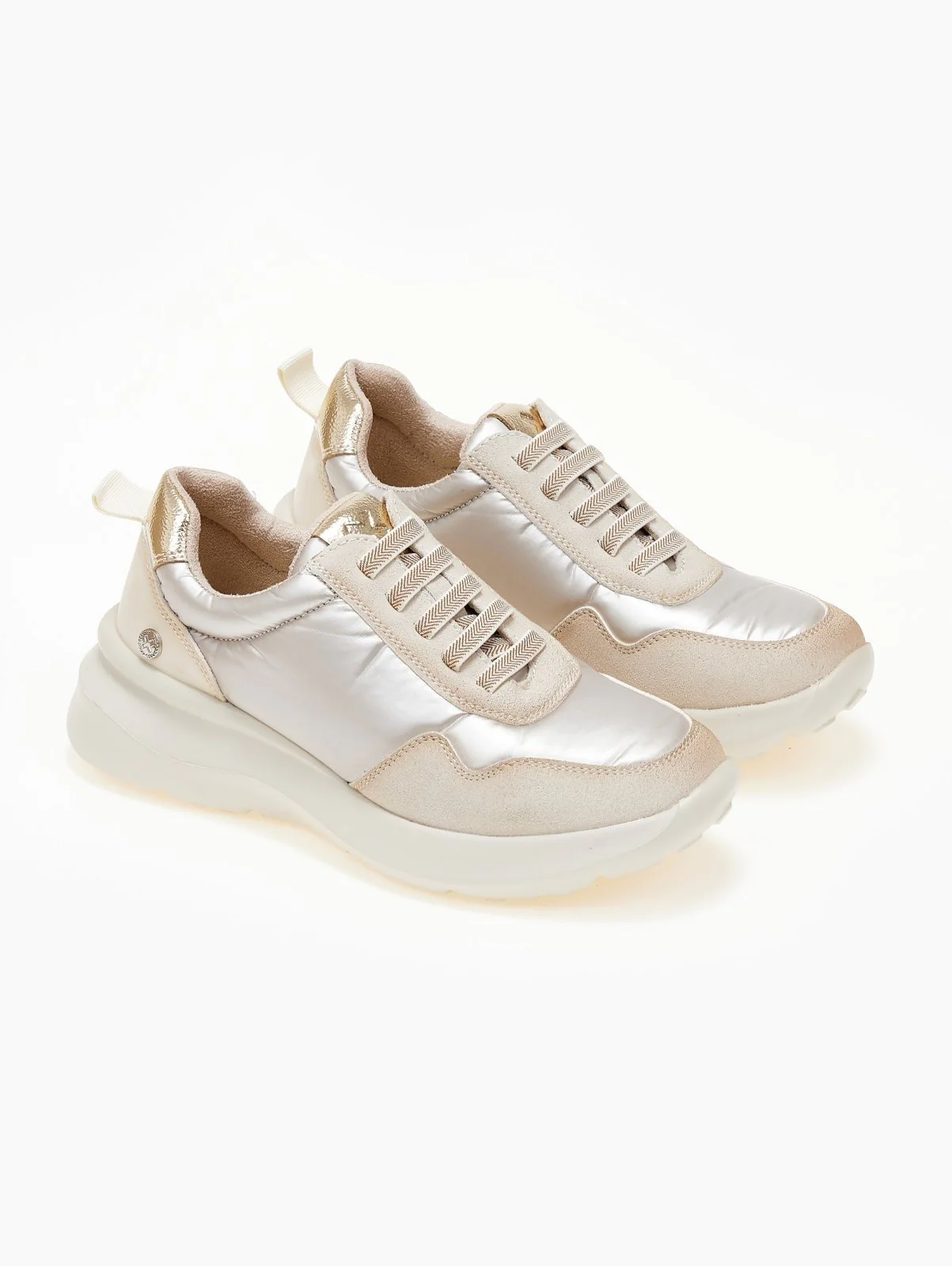 Sneakers με γυαλιστερό ύφασμα - Μπεζ - Image 3