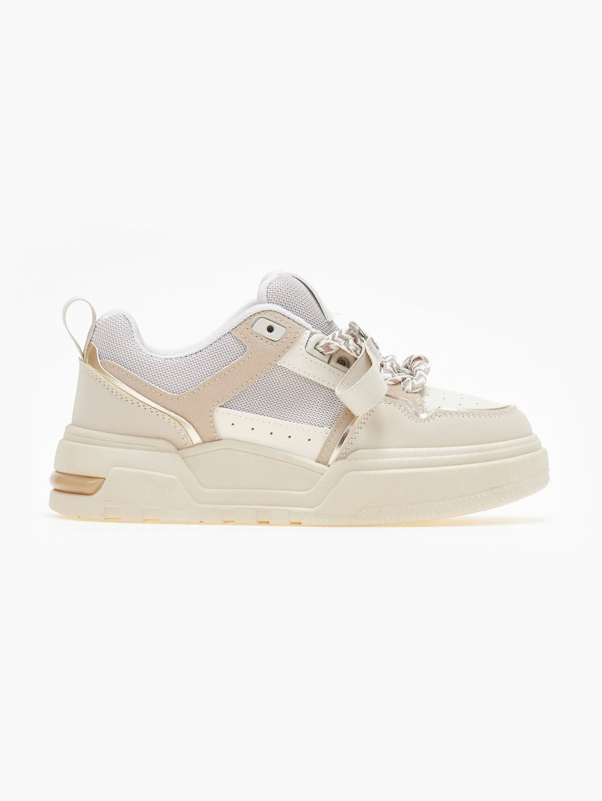 Chunky sneakers με φαρδιά κορδόνια - Μπεζ