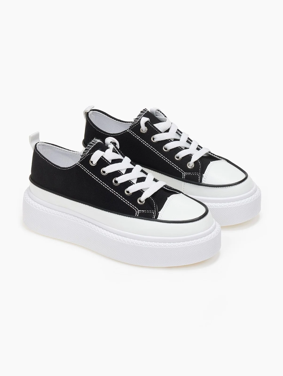 Sneakers πάνινα με ψηλή σόλα - Μαύρο - Image 4