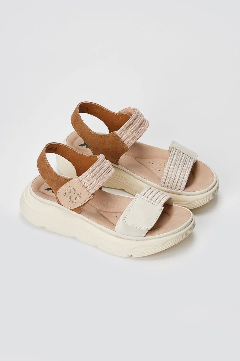 Αθλητικά Flatform σανδάλια με λουράκι Velcro - Μπεζ Ματ - Image 2