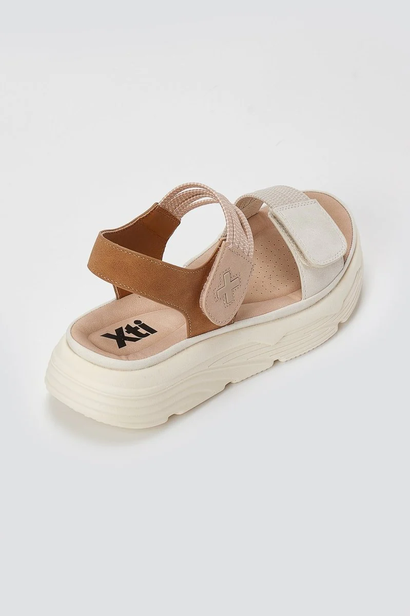 Αθλητικά Flatform σανδάλια με λουράκι Velcro - Μπεζ Ματ - Image 4