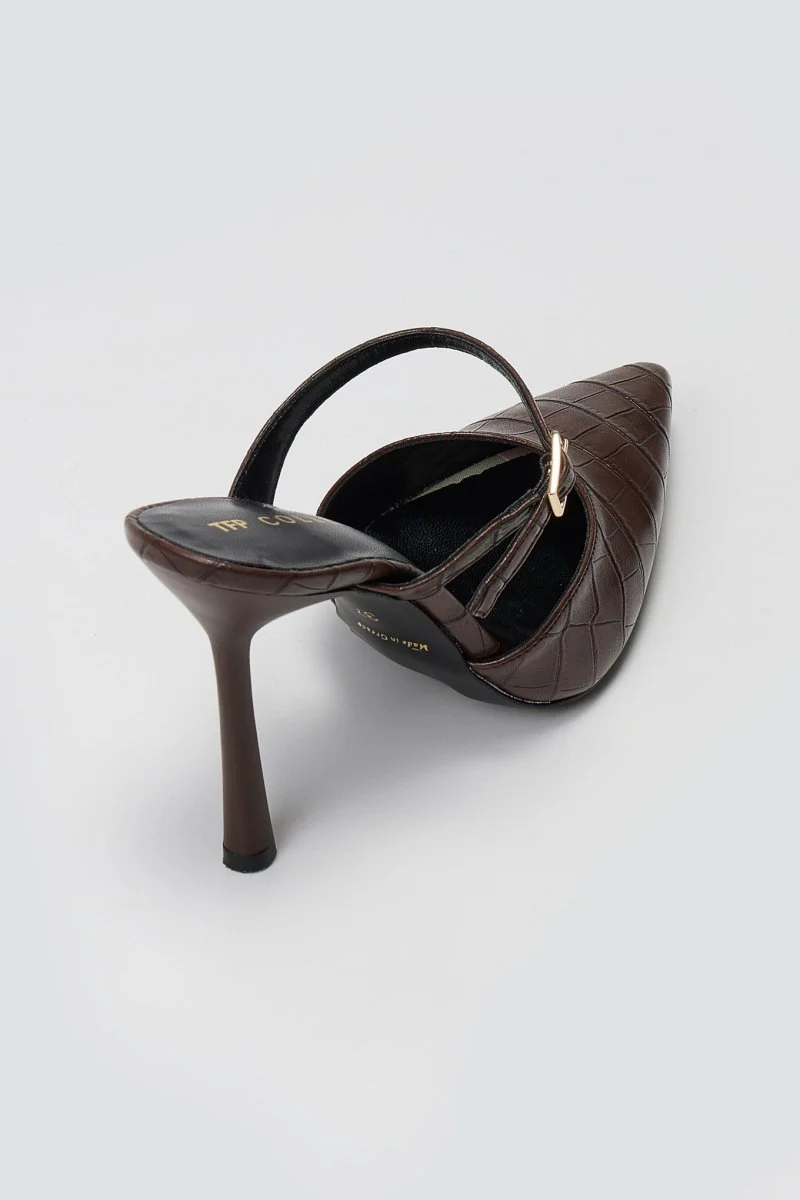 Στιλέτο Mules Κροκό Σχέδιο - Καφέ Κροκό - Image 7
