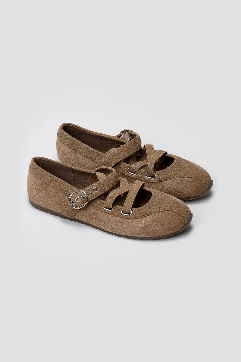 Μπαλαρίνες Suede με Λουράκι και Τρουκς - Μπεζ Suede - Image 7