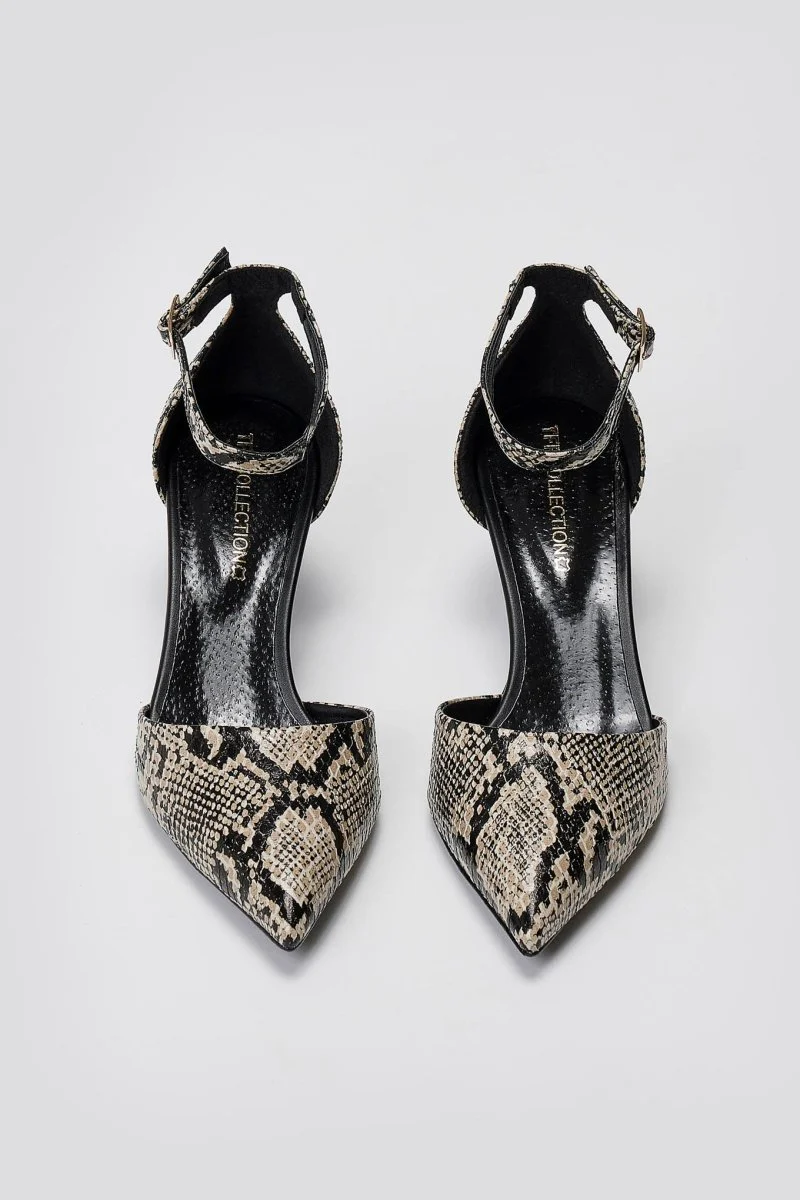 Γόβες με χαμηλό τακούνι - Ιβουάρ Μαύρο Snake Print - Image 8