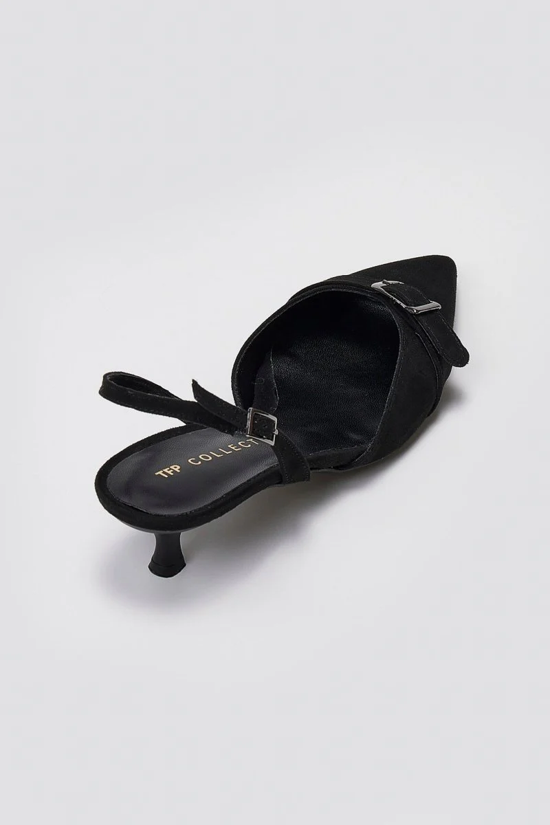 Γόβες Μυτερές Slingback με Kitten Heel - Μαύρο Σουέντ - Image 3