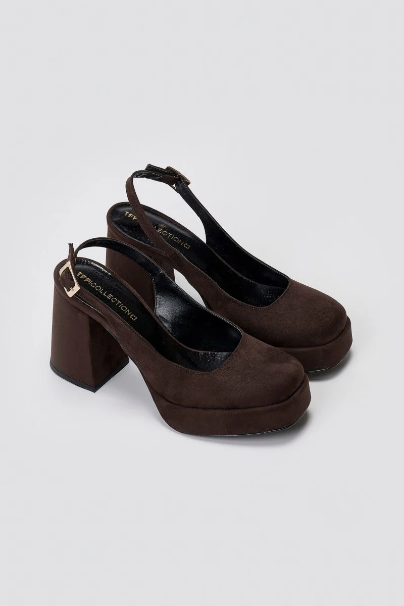 Γόβες slingback με φιάπα - Καφέ Σουέντ - Image 4