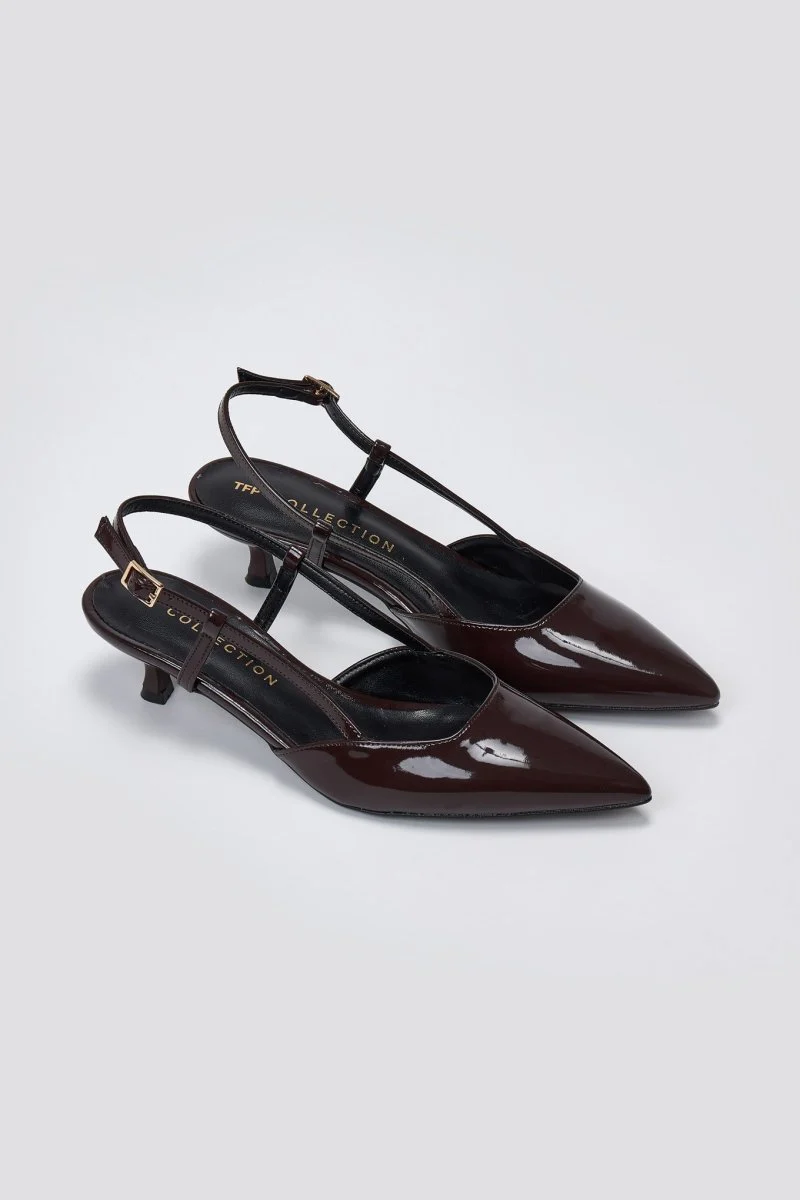 Γόβες slingback μυτερές - Καφέ λουστρίνι - Image 4
