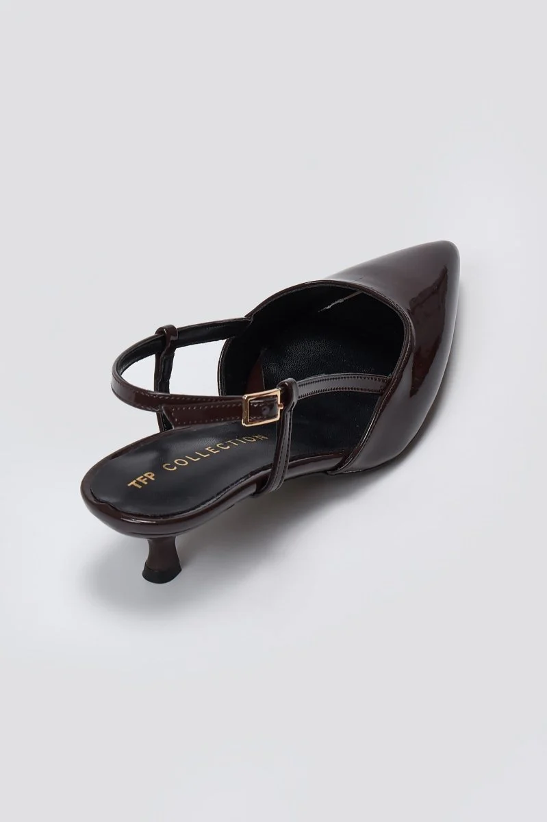 Γόβες slingback μυτερές - Καφέ λουστρίνι - Image 7