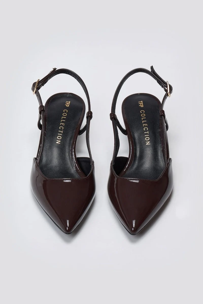 Γόβες slingback μυτερές - Καφέ λουστρίνι - Image 8